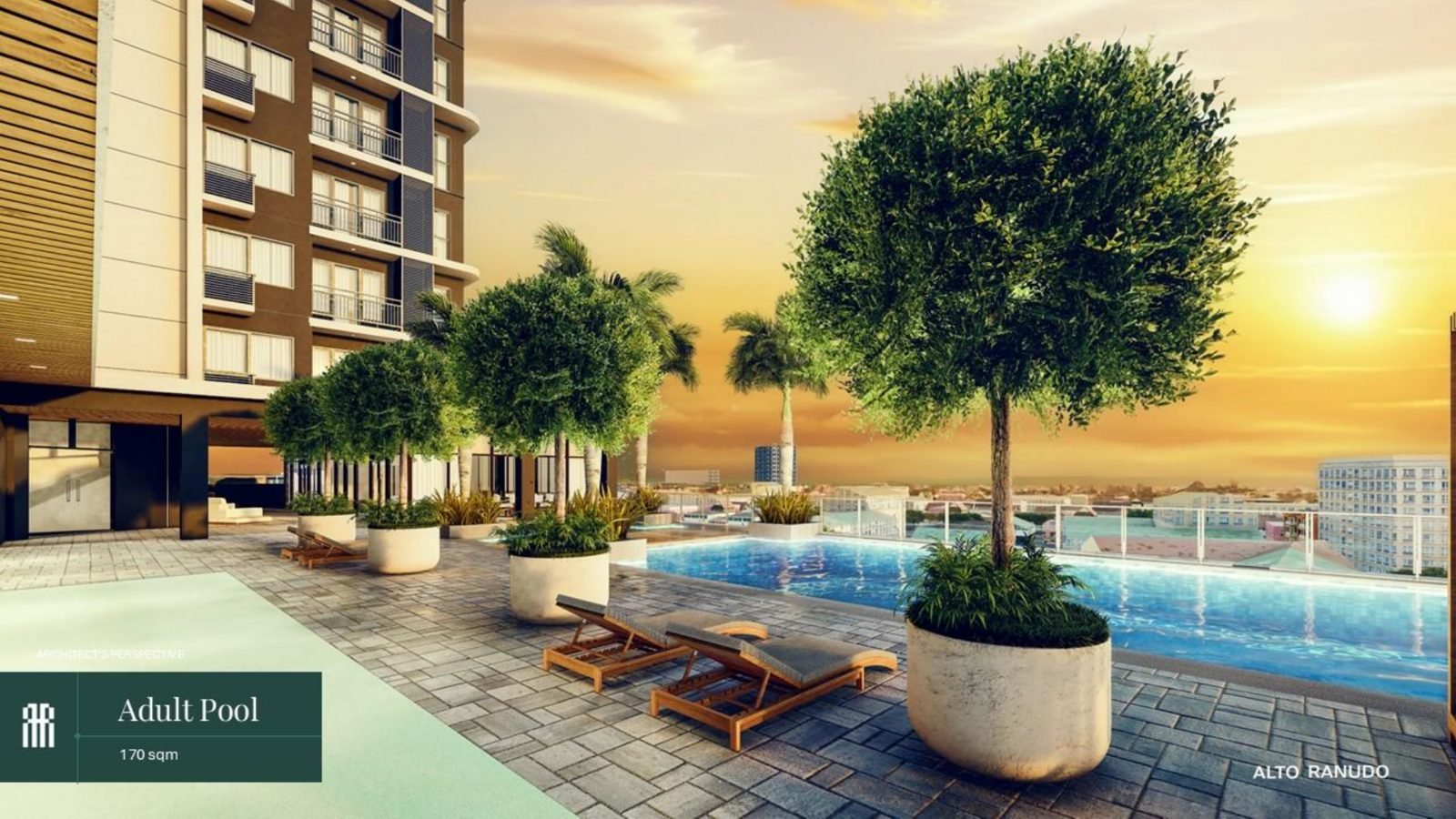 Adult pool deck at sunset